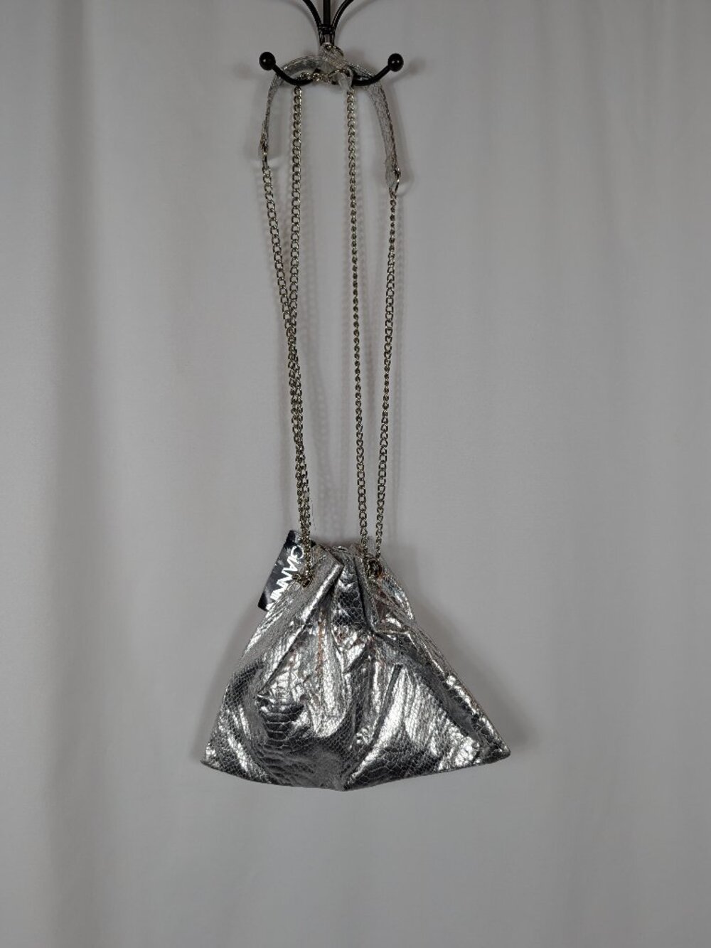 Giannini Silver Purse Shoulder Bag Crossbody Snakeskin Metallic Chain Strap NEW